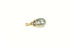 14K Yellow Gold Tahitian Pearl Swirl Spiral Drop Statement Pendant
