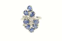 14K White Gold 1.88 Ctw Natural Sapphire VVS Diamond Cocktail Ring