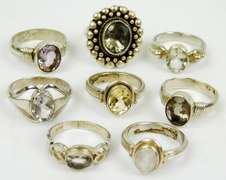 Collection of 8 Sterling Silver Gemstone Rings
