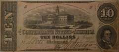 December 2nd 1862 Confederate $10 CS-52, Circulated.