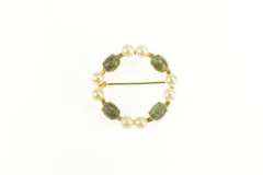 Gold Filled Pearl Nephrite Round Circle Retro Statement Pin/Brooch