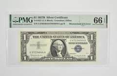 $1 1957-B Silver Cert - PMG 66 EPQ GEM UNC Fr# 1621 (UA Block) - Error