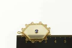 14K Yellow Gold Camphor Glass Filigree Trim Sapphire Pendant