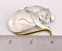 Sterling Silver Cat Pin with Vermeil