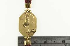 14K Yellow Gold Lion & Man Scene Burdick Co. Burgundy Cord Bracelet