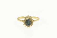14K Yellow Gold 0.41 Ctw Pear Natural Sapphire Diamond Halo Ring