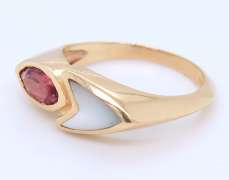 Stunning Yellow Gold Marquise Tourmaline and Mop Fancy Ring