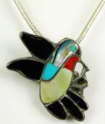 Vintage Sterling Gemstone Zuni Hummingbird Necklace