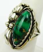 Ornate Sterling Navajo Turquoise Ring, Size 8.25