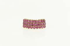 10K Yellow Gold Squared Ruby Cluster Row Statement Ring