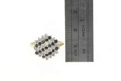 9K Yellow Gold Sapphire Diamond Cluster Striped Cocktail Ring