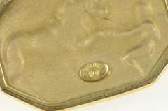 14K Yellow Gold Lion & Man Scene Burdick Co. Burgundy Cord Bracelet