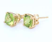 Gorgeous Yellow Gold Cushion Cut Peridot Earrings