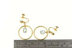14K Yellow Gold 1950's Blue Topaz Circle Dangle Screw Back Earrings