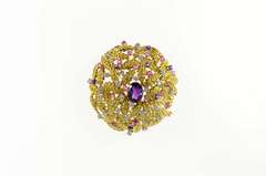 18K Yellow Gold 11.5mm Ctw Amethyst Ruby Diamond Retro Pin/Brooch