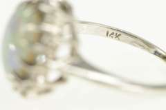 14K White Gold 1.25 Ctw Natural Opal Diamond Halo Statement Ring