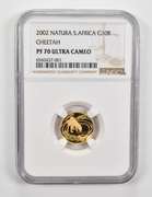 PF70 UCAM 2002 South Africa Gold 10 Rand - Natura - Cheetah - NGC