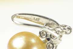 14K White Gold Champagne Pearl Diamond Dangle Statement Earrings