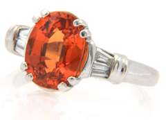 5.66ct Oval Orange Garnet and Baguette Diamond Ring in 18K