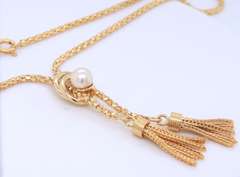 Fabulous 18kt Fancy Link Chain Pearl Tassel Necklace