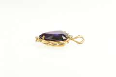 14K Yellow Gold Victorian Heart Amethyst Diamond Scalloped Pendant