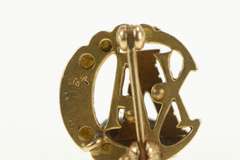 14K Yellow Gold Gamma Chi Alpha Victorian Seed Pearl Moon Pin/Brooch