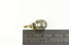 14K Yellow Gold Tahitian Pearl Swirl Spiral Drop Statement Pendant