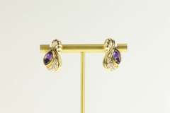 14K Yellow Gold 2.48 Ctw Amethyst Diamond Grooved French Clip Earrings