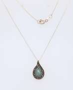 Vintage 925 Sterling Silver Jade and Marcasite Pendant on Chain