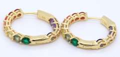925 Sterling Silver Multi Color Cubic Zirconia Hoop Earrings