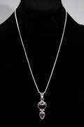 .925 Sterling Silver Pendant w/ Natural Amethyst Gem Stones 46mm x 14 mm
