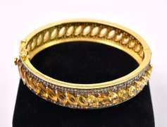Darling 24.67CTW Citrine & 5.20CTW Diamond Bangle Bracelet in Gold Plated Sterling Silver
