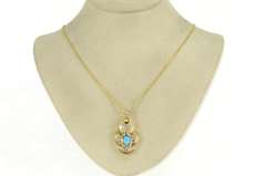 18K Yellow Gold Pave CZ Ornate Turquoise Scalloped Statement Pendant