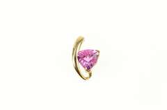 14K Yellow Gold Trillion Pink Sapphire Solitaire Statement Pendant