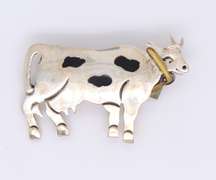 Vintage 925 Sterling Silver Cow Brooch