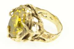 14K Yellow Gold 15.00 Ct Pear Golden Topaz Vine Cocktail Ring
