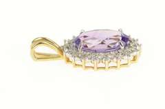 14K Yellow Gold Oval Amethyst Diamond Halo Statement Pendant