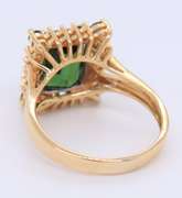 Attractive 18kt Emerald Cut Green Tourmaline with Round Green Tourmaline and Diamond Ring