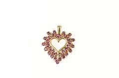 14K Yellow Gold Pink Tourmaline Cluster Heart Love Symbol Pendant
