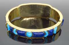 Lapis, Coral, and Turquoise Bangle Bracelet made in 14k