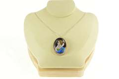 14K Yellow Gold R Blancher Limoges Ornate Pearl Oval Pendant/Pin