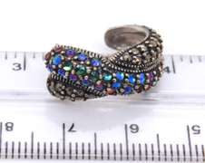 Set of Vintage Italian Sterling Silver Marcasite and CZ Pendant on Chain with Matching Ring and Earrings