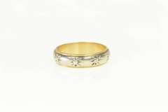 14K White Gold Retro Sun Star Pattern Two Tone Wedding Band Ring