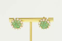 14K Yellow Gold Victorian Emerald Seed Pearl Cluster Stud Earrings