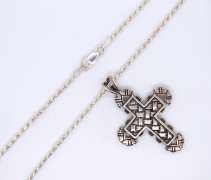 Vintage 925 Sterling Silver Cross Pendant on Rope Chain