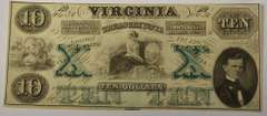 October 15th 1862 $10 Virginia Treasury Note, Circulated.