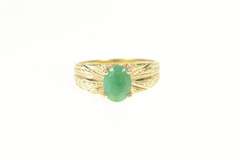 10K Yellow Gold Oval Natural Emerald Grooved Engagement Ring