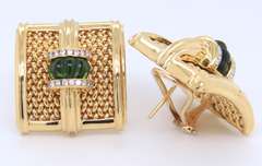 Scott Keating Green Tourmaline and Diamond Earrings in Yellow Gold