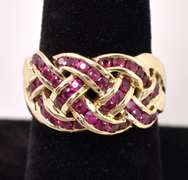 Lovely Ruby Braid Style Ring in Yellow Gold