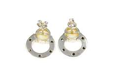 18K White Gold 0.84 Ctw Button Pearl Diamond Circle Statement Earrings